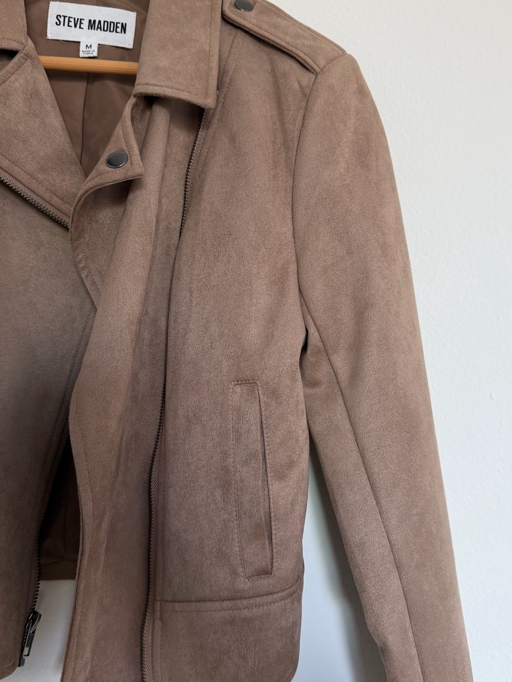 Steve Madden Taupe Suede-Look Moto Jacket - Picture 3 of 5